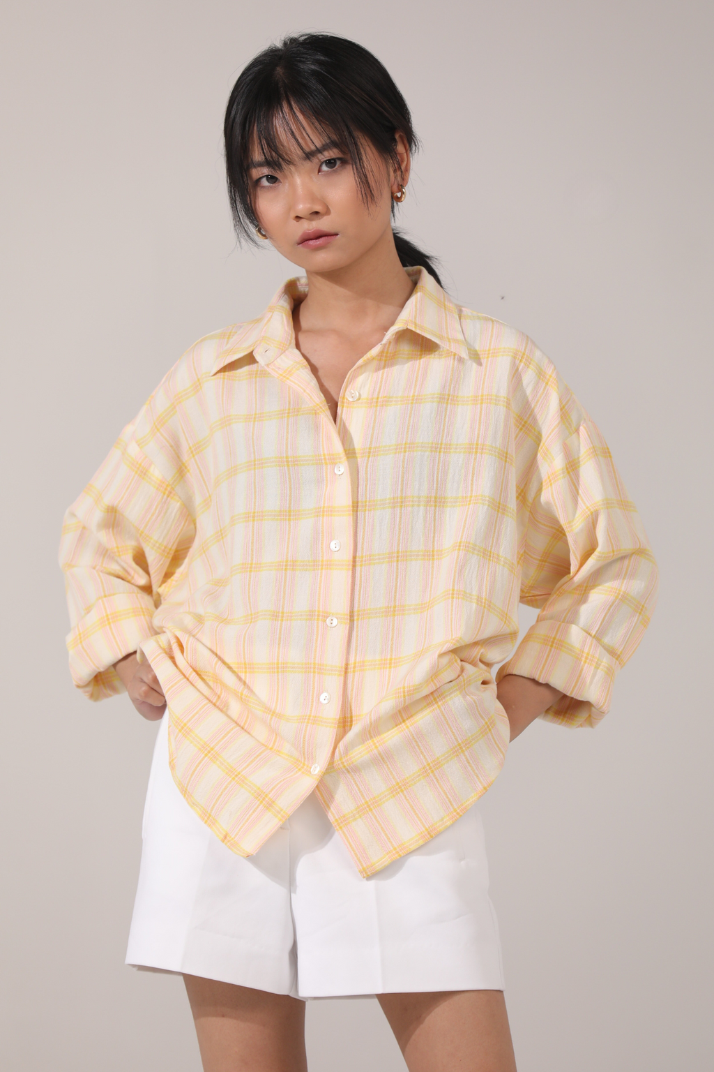 Andy Oversized Shirt-Lime Checks