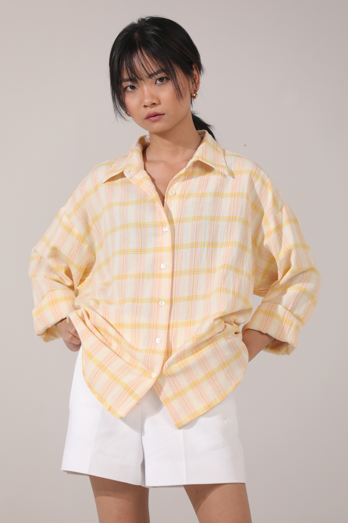Andy Oversized Shirt-Lime Checks