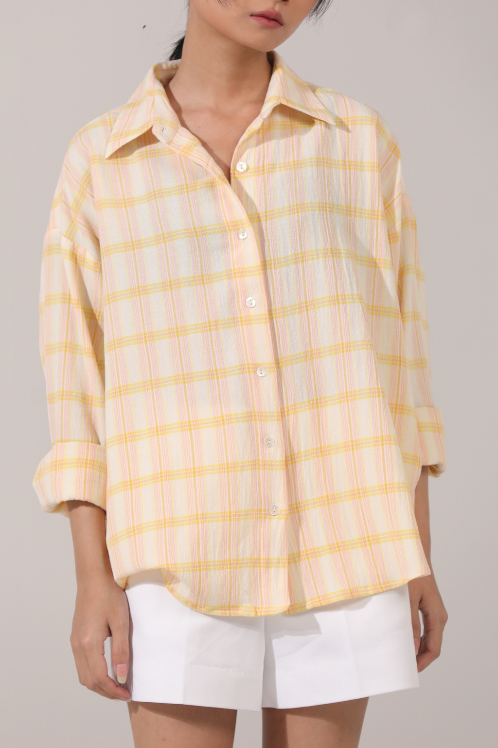 Andy Oversized Shirt-Lime Checks