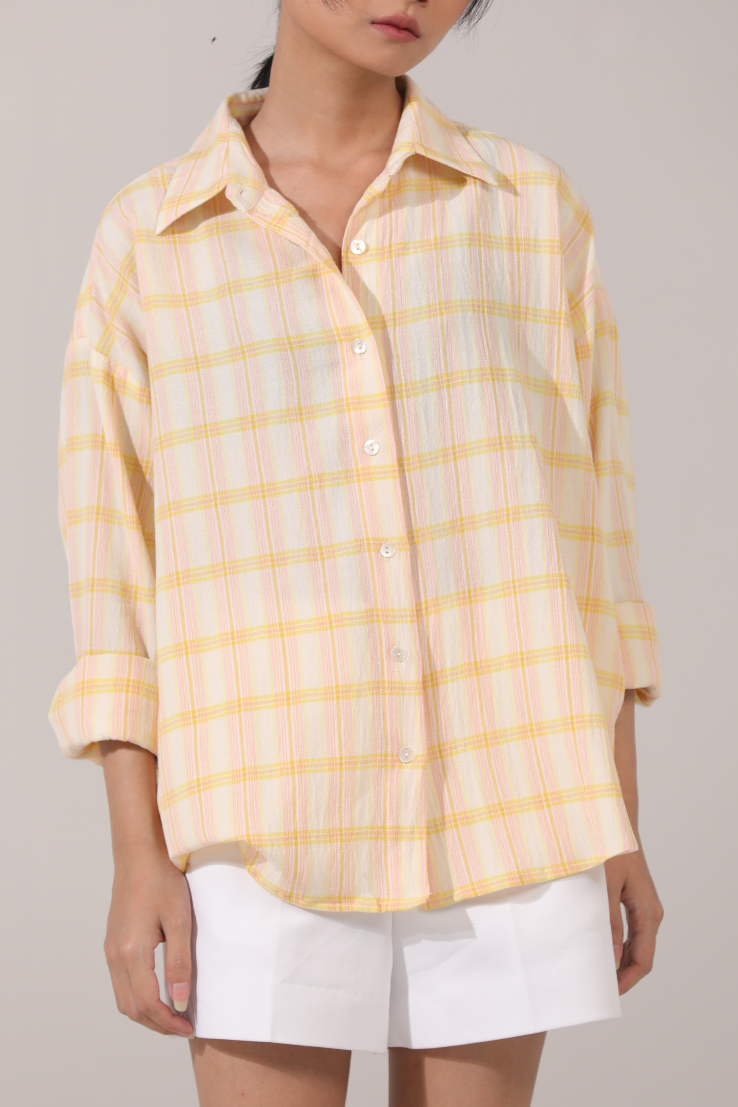 Andy Oversized Shirt-Lime Checks