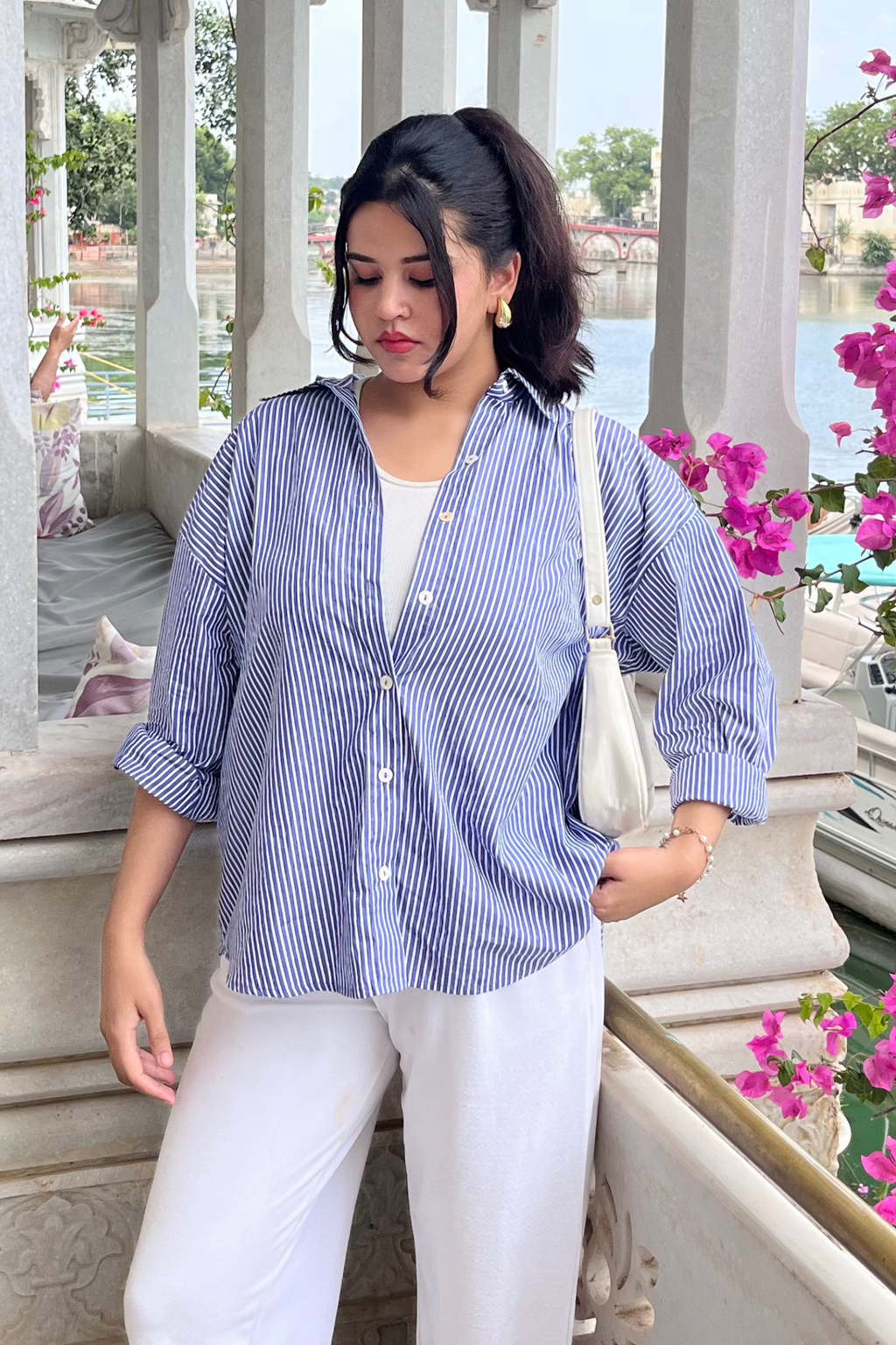 Blue Pinstripe Oversized Shirt