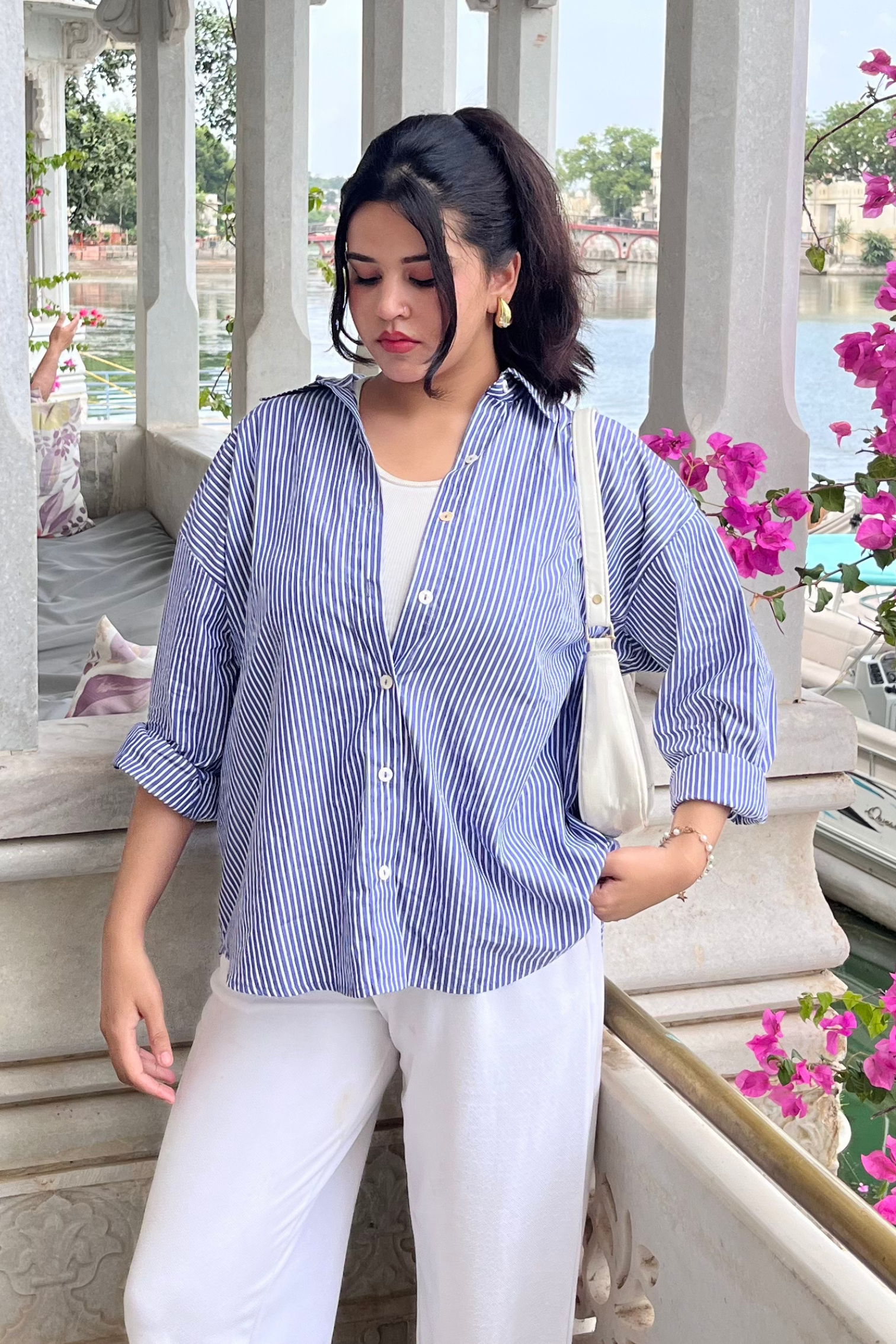 Blue Pinstripe Oversized Shirt