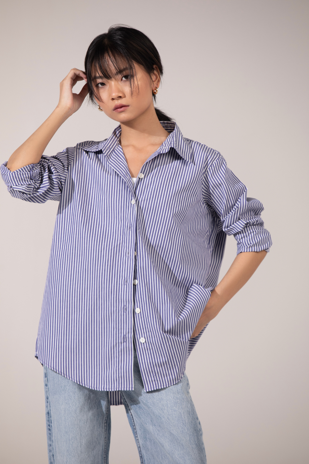 Blue Pinstripe Oversized Shirt