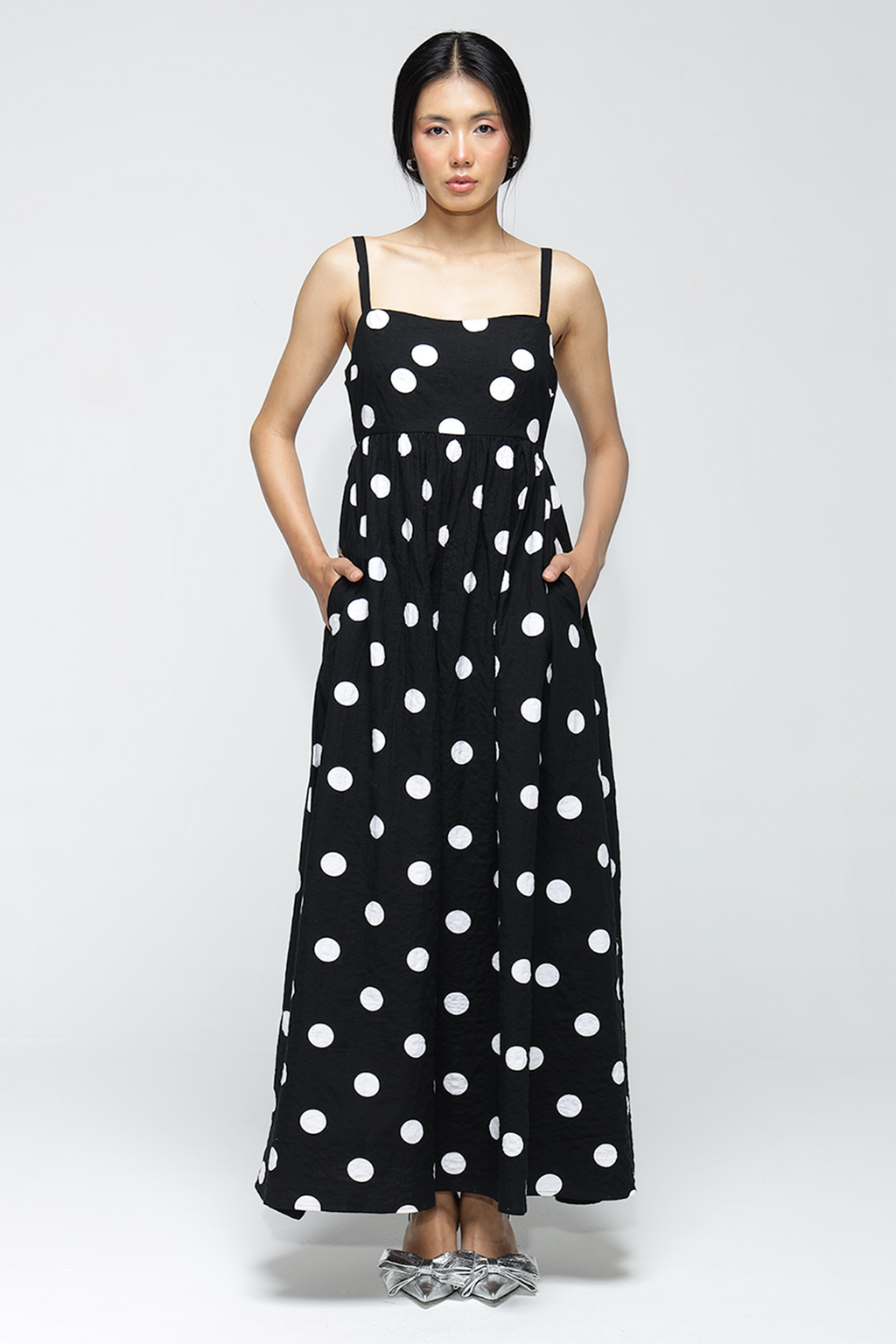 Shyla Pocket Dress : White Polka