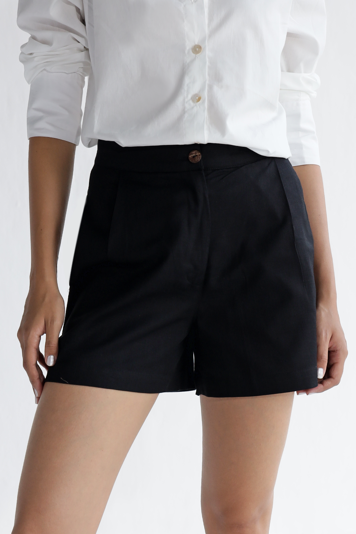 Bold Black- Cotton Linen Shorts