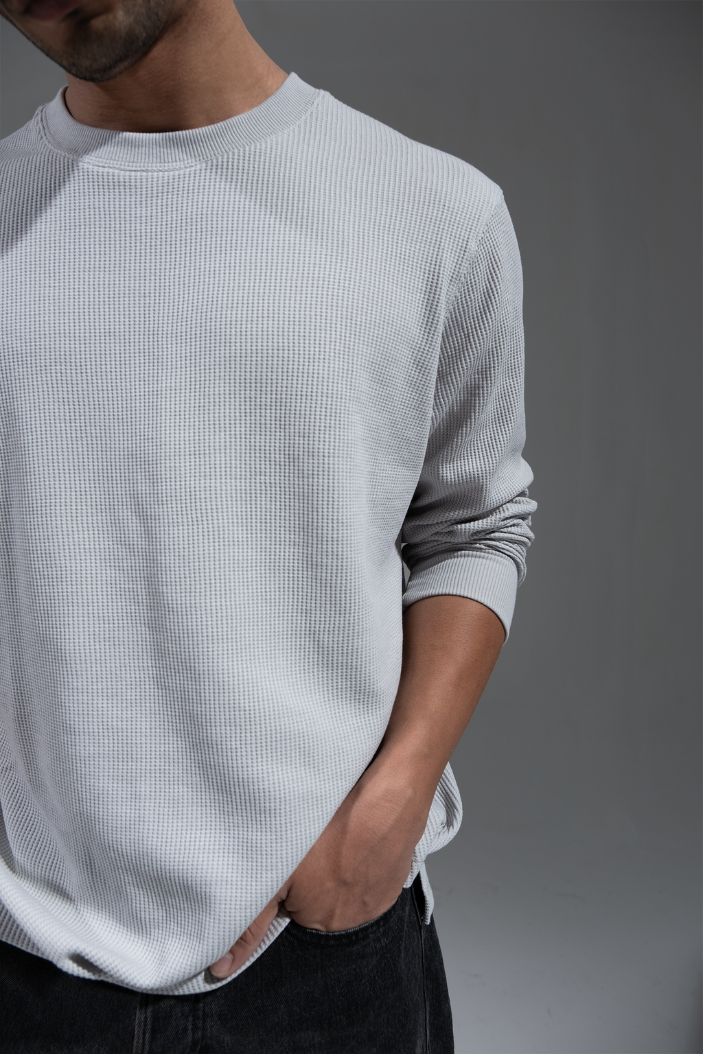 Waffle Long Sleeve T-Shirt - Grey