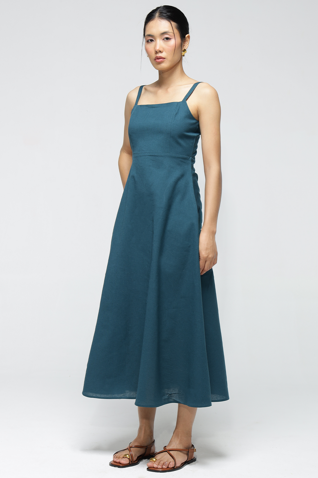 Fiora Linen Dress : Teal Blue
