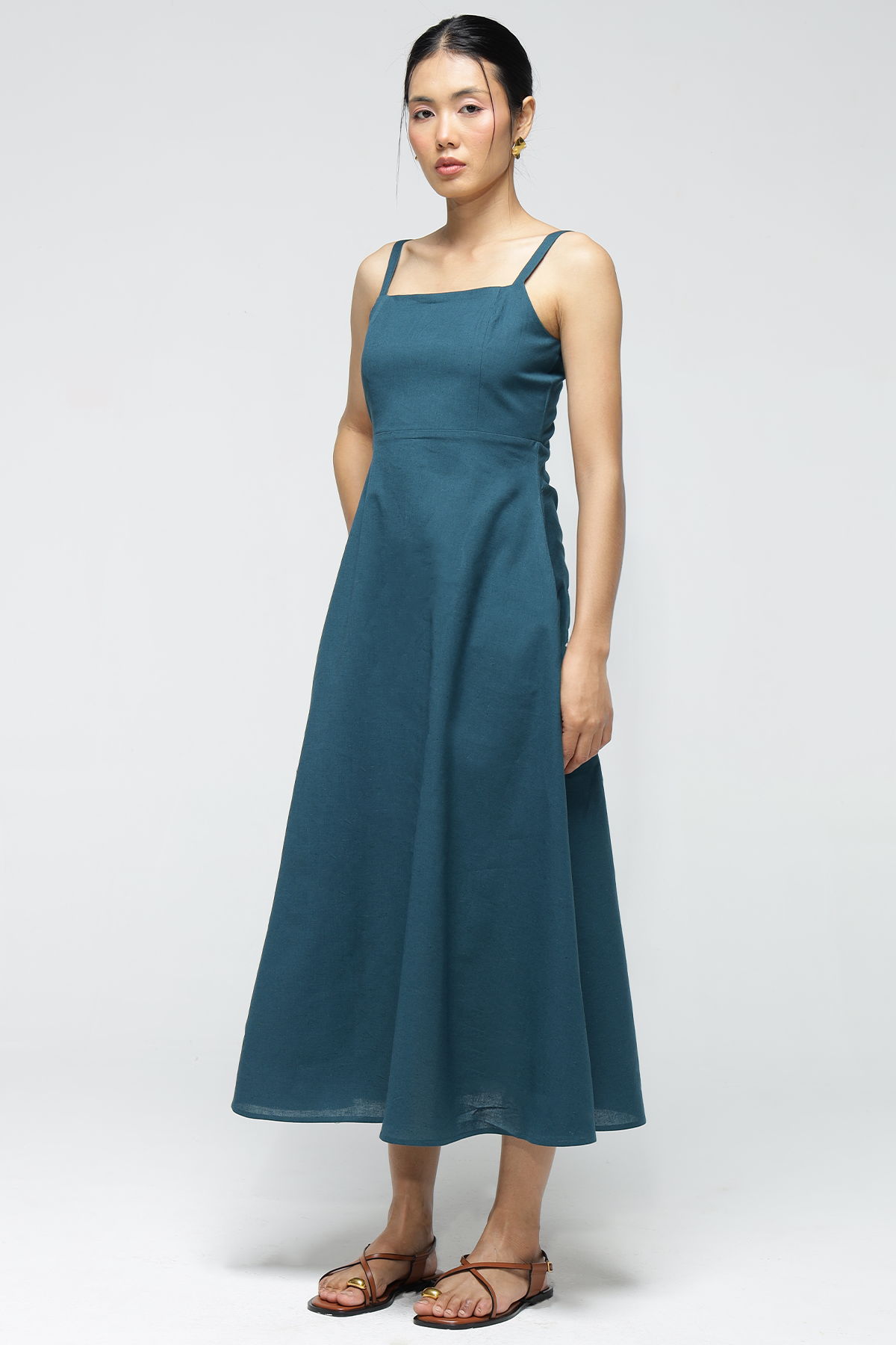 Fiora Linen Dress : Teal Blue
