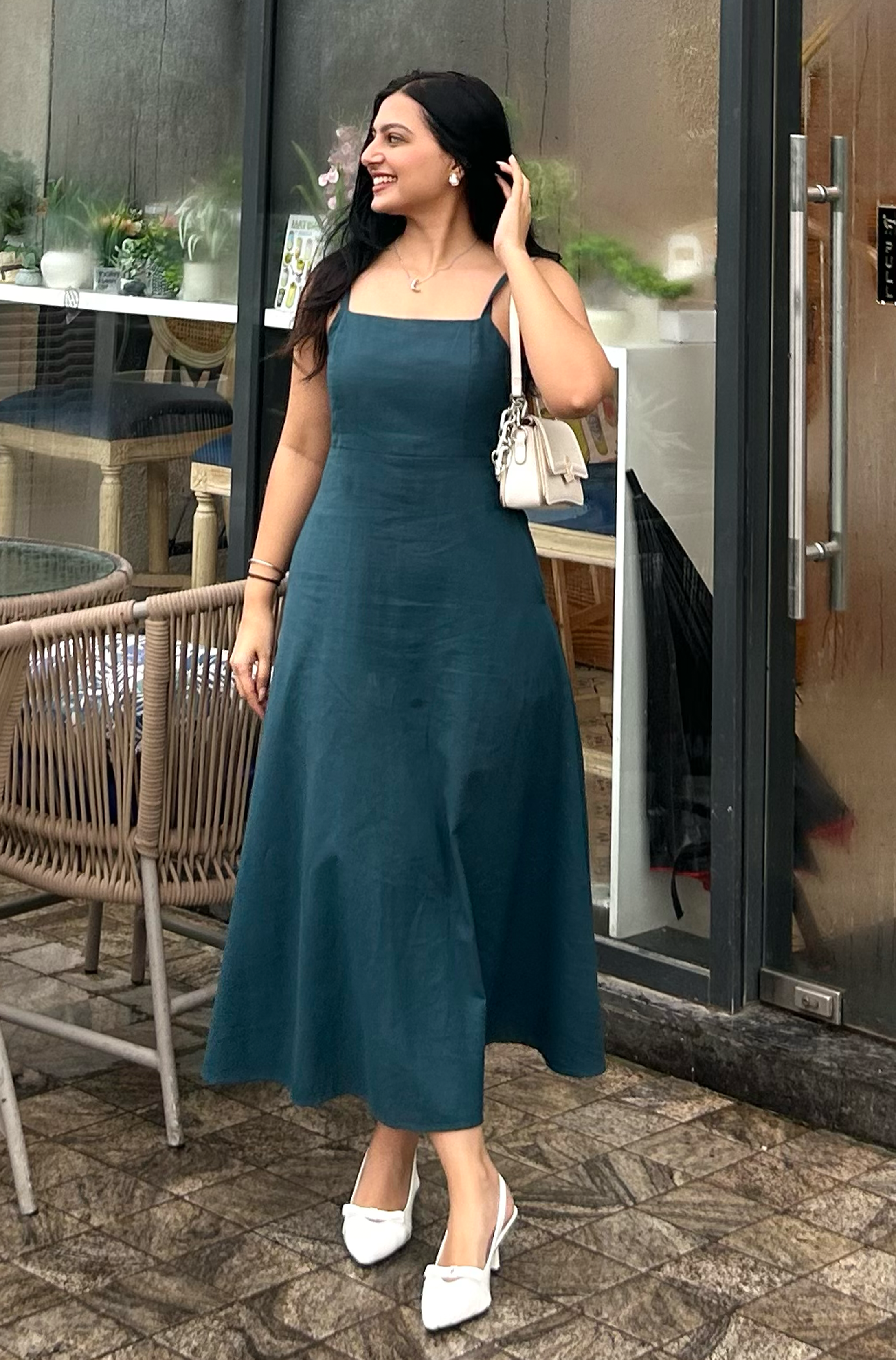 Fiora Linen Dress : Teal Blue