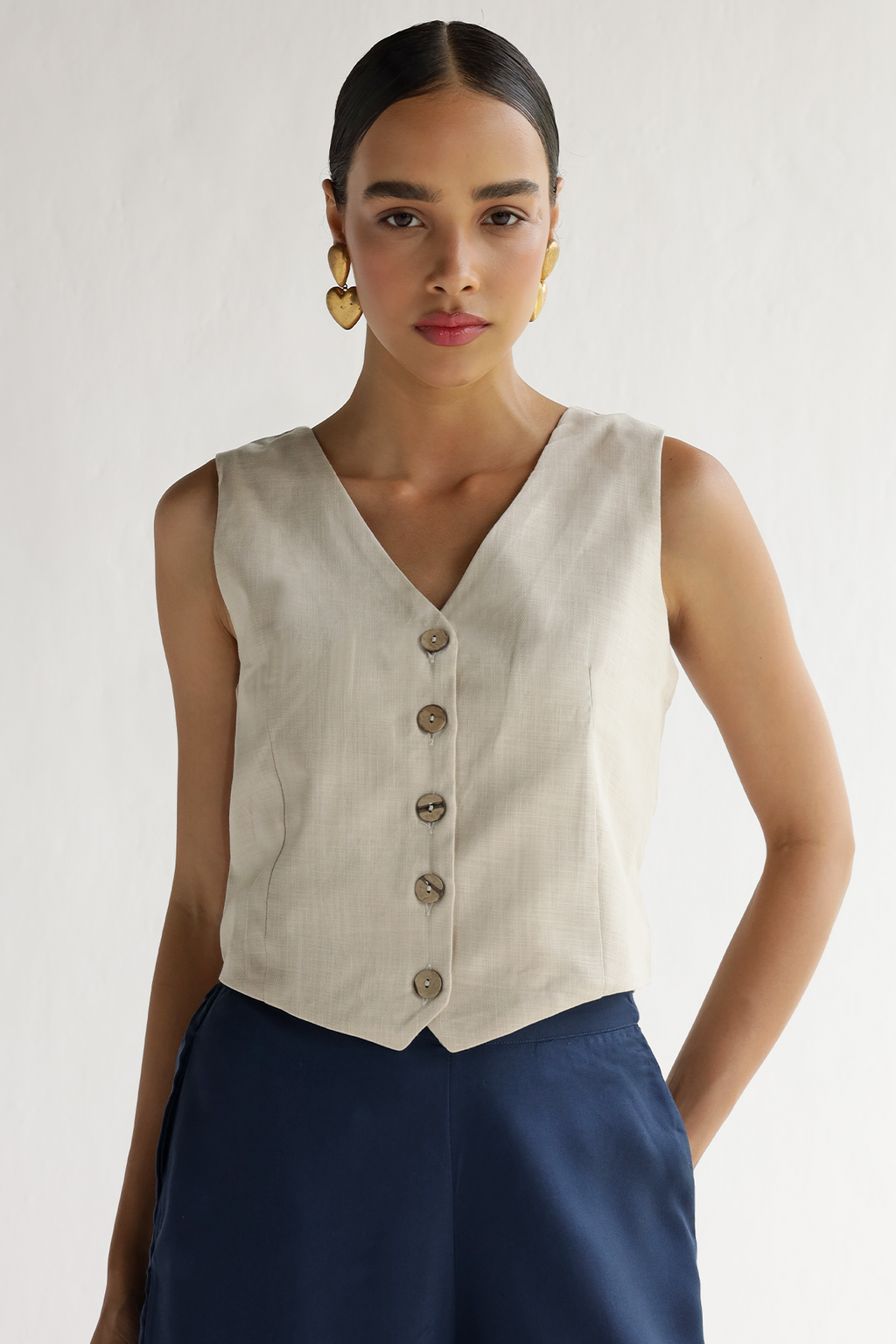 Beige- Waist Coat Top