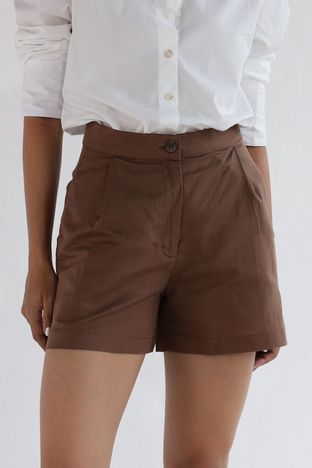 Brown- Cotton Linen Shorts