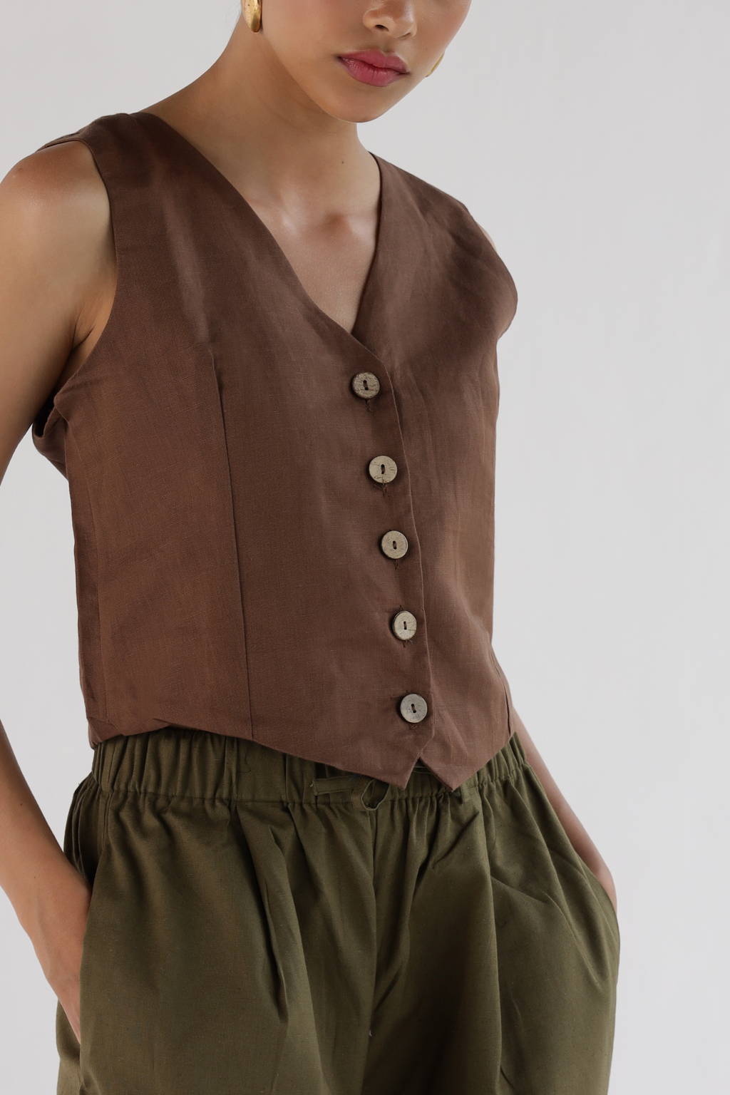 Brown-Waist Coat Top