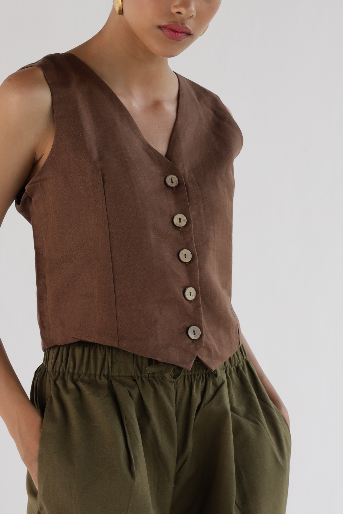 Brown-Waist Coat Top
