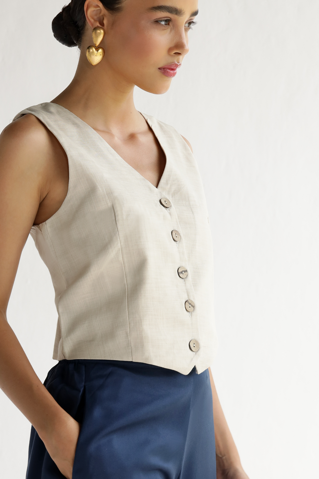 Beige- Waist Coat Top