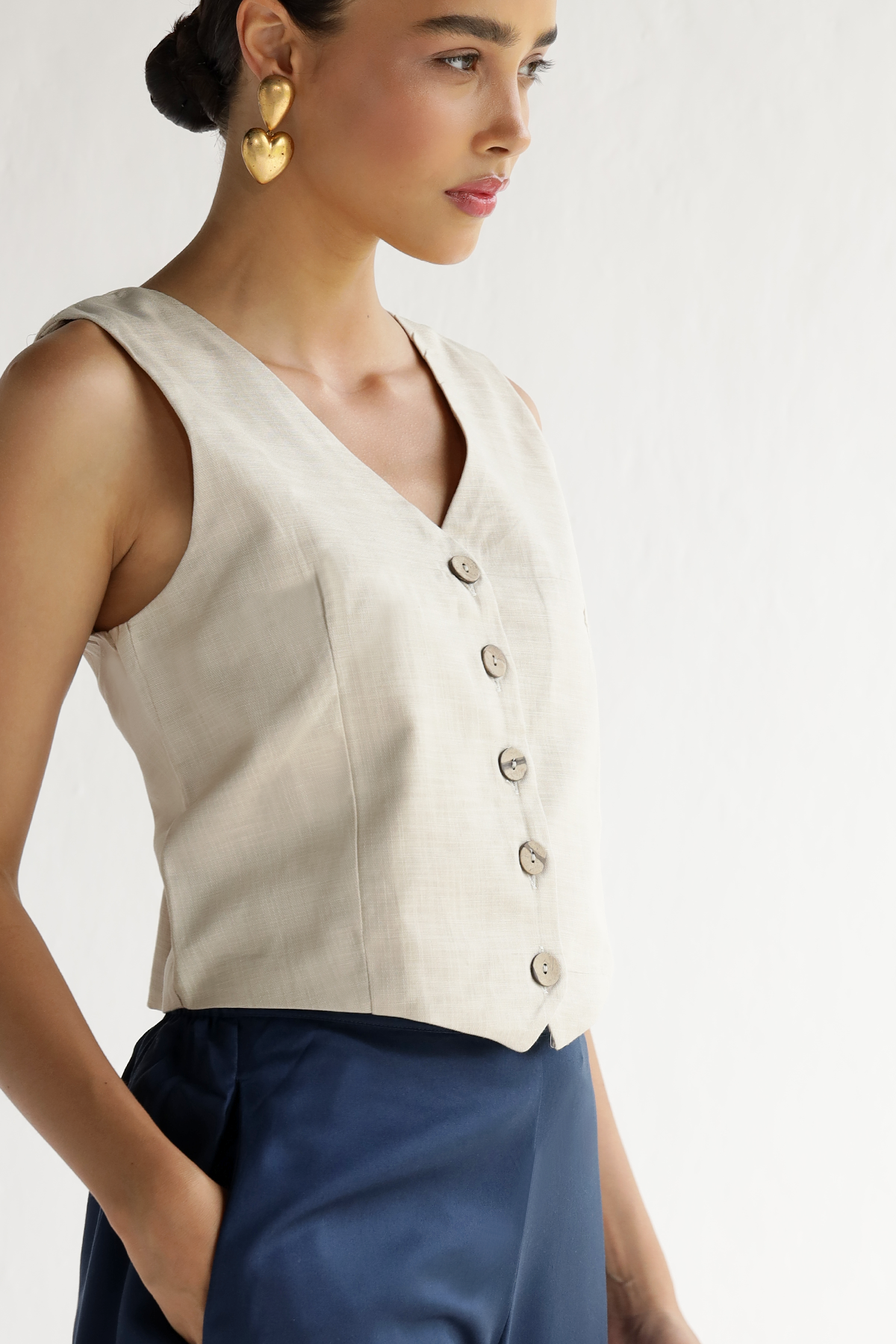 Beige- Waist Coat Top