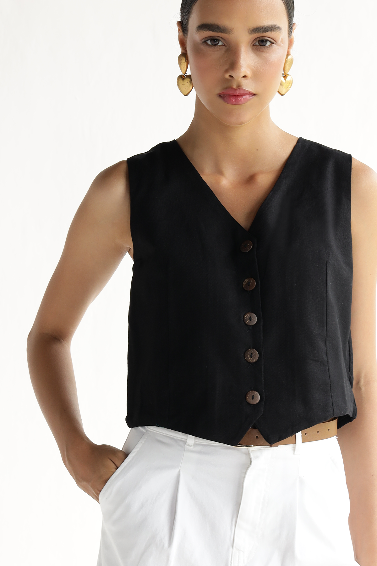Bold Black-Waist Coat Top