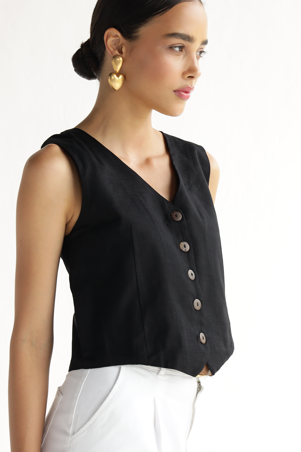Bold Black-Waist Coat Top