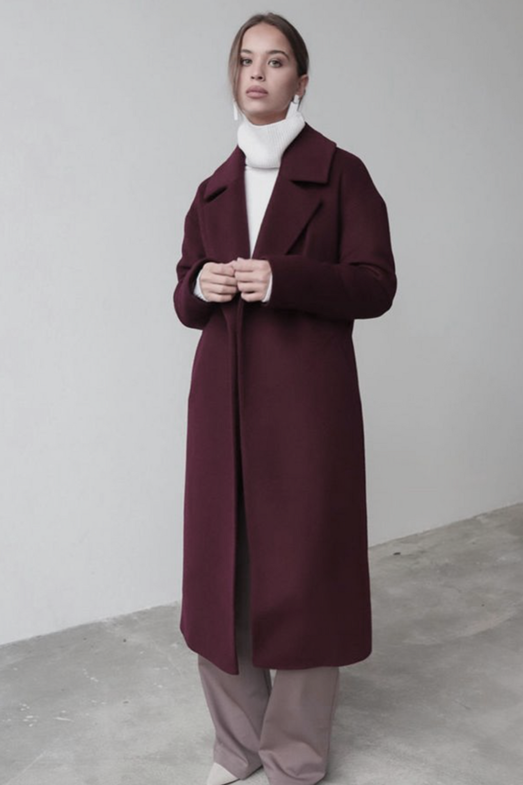 Wine - Wool Blend Long Coat